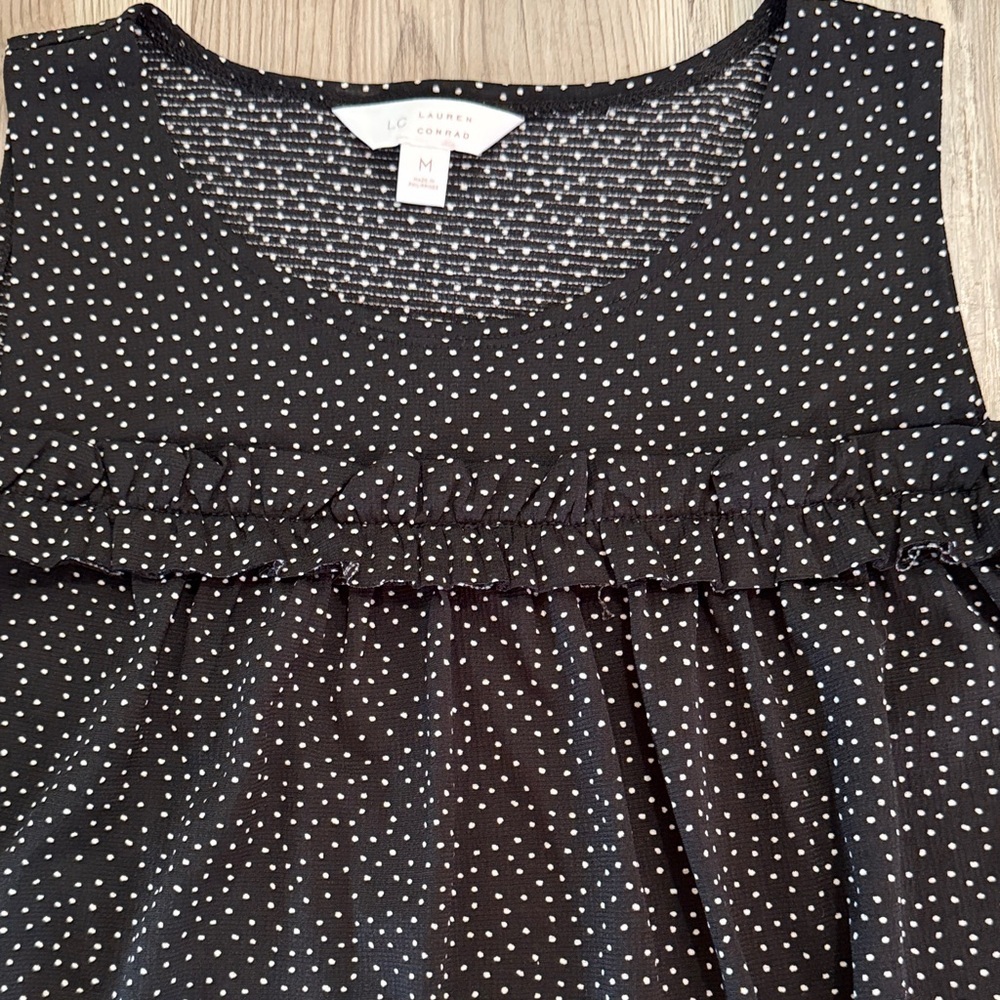 LC Lauren Conrad Black and White Polka‎ Dot Blouse - Picture 5 of 9